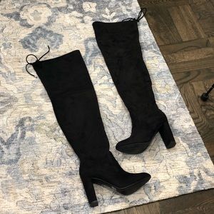 Lulus Catwalk Strut Black Suede Over the Knee Boots